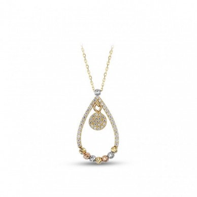 Daire Nazar Sallantılı Dorika Toplu Damla 14K Altın Kolye