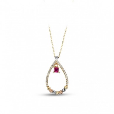 Kare Taş Sallantılı Dorika Toplu 14K Dairesel Altın Kolye