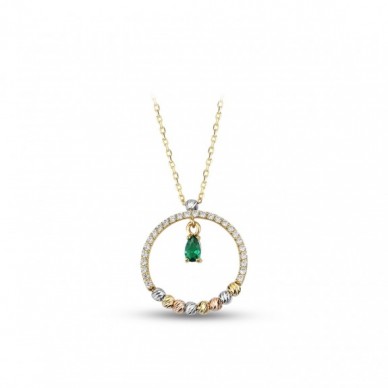 Damla Taş Sallantılı Dorika Toplu 14K Altın Kolye