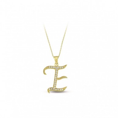 İtalik E Harf 14K Altın Kolye