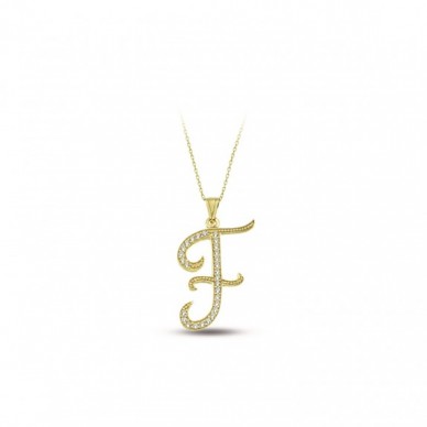 İtalik F Harf 14K Altın Kolye