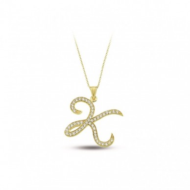 İtalik K Harf 14K Altın Kolye