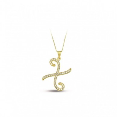 İtalik X Harf 14K Altın Kolye