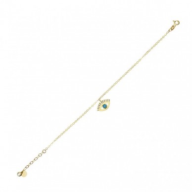 Firuze Taşlı Göz 14K Altın Bileklik