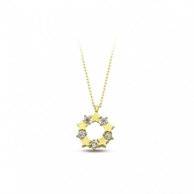 Yıldız Motifli Dairesel 14K Altın Kolye