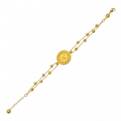 Çift Zincir Dorika Toplu Tuğra 14K Altın Bileklik