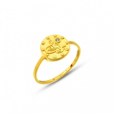 Tektaşlı 14K Altın Tuğra Yüzük