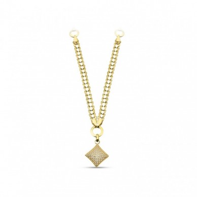 Karo Sallantılı Kalın Zincirli 14K Geometrik Altın Kolye