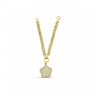 Yassı Çiçek Figürlü Transparan 14K Altın Kolye