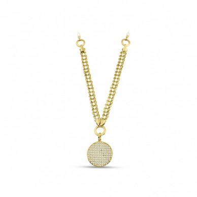 Daire Sallantılı Kalın Zincirli Geometrik 14K Altın Kolye