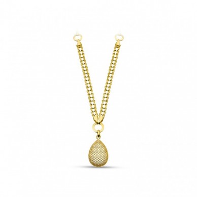 Büyük Boy Bombeli Transparan Dizilim Taşlı Damla 14K Altın Kolye