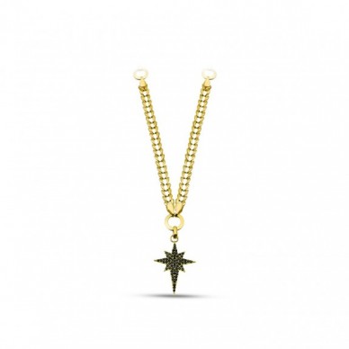 Tasarım Zincirli Kutup Yıldızı 14K Altın Kolye