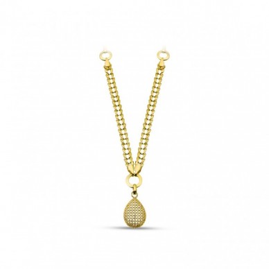 Küçük Boy Bombeli Transparan Dizilim Taşlı Damla 14K Altın Kolye