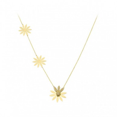 Alaca Sıralı Çiçek 14K Altın Kolye