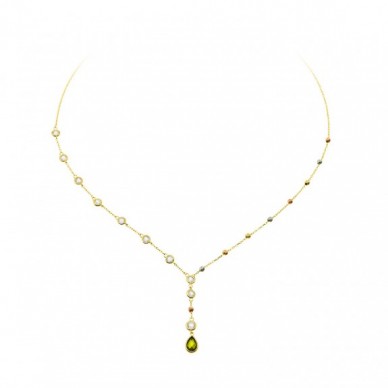 Damla Taşlı Dorika Zincir 14K Altın Kolye