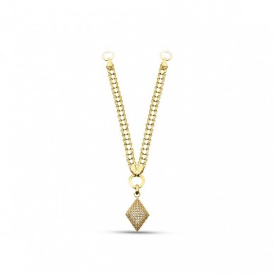 Baklava Motifli Kalın Zincirli Geometrik 14K Altın Kolye