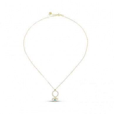 Sallantılı Firuze Taşlı Göz - Kirpik 14K Altın Kolye