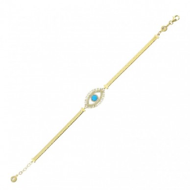 Firuze Taşlı Göz 14K Altın Bileklik