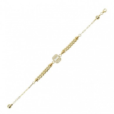 Baget Taşlı Arpa Zincir 14K Altın Bileklik