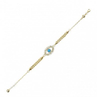 Firuze Taşlı Göz 14K Altın Bileklik