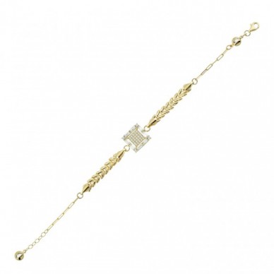 Baget Taşlı Kare Arpa Zincir 14K Altın Bileklik