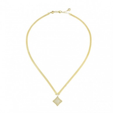 Karo Figürlü Yassı Ezme Zincirli 14K Altın Kolye