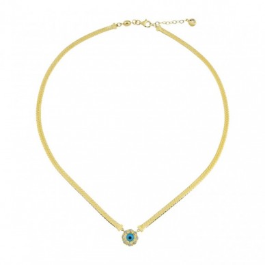 Yassı Ezme Zincirli Gönül Gözü 14K Altın Kolye