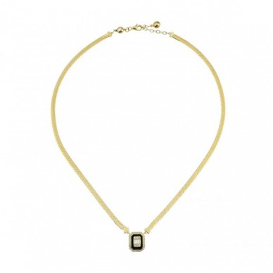 Siyah Mineli Baget 14K Altın Kolye