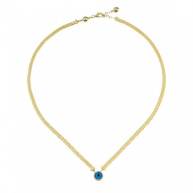 Ezme Zincirli Çerçeve Taşlı Göz Boncuk 14K Altın Kolye