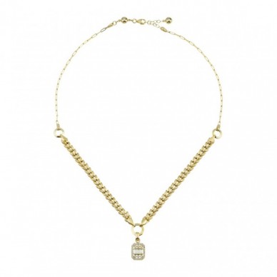 Baget Taşlı Sallantılı 14K Altın Kolye