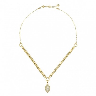 Yaprak Zincirli Sallantılı Markiz Motifli 14K Altın Kolye