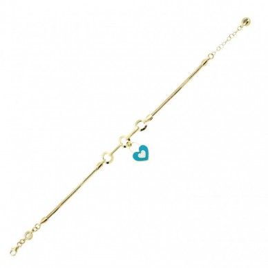Turkuaz Mineli Kalp Sallantılı 14K Altın Bileklik