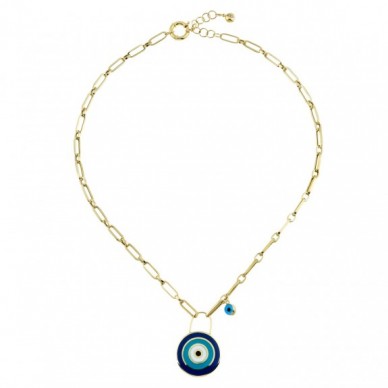 Nazar Boncuğu Sallantılı Zincir Versiyonlu 14K Altın Çanta Kolye