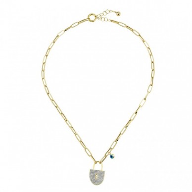 Ataş Zincir Taşlı Kilit 14K Altın Kolye