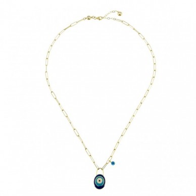 Mineli Oval Nazar Boncuğu 14K Altın Kolye