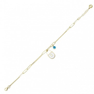 Beyaz Kilit Sallantılı Nazar 14K Altın Bileklik