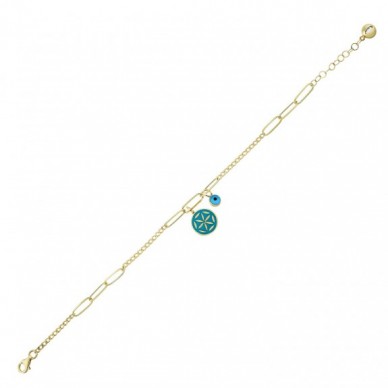 Çiçek Motifli Nazar 14K Altın Bileklik