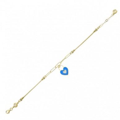 Mavi Mineli Kalp Sallantılı 14K Altın Bileklik