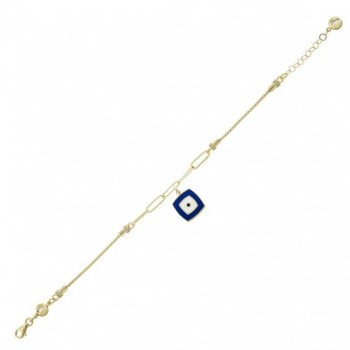 Lacivert Mineli Nazar 14K Altın Bileklik