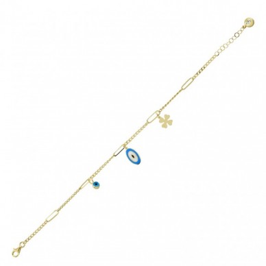 Yonca Motifli Nazar 14K Altın Bileklik