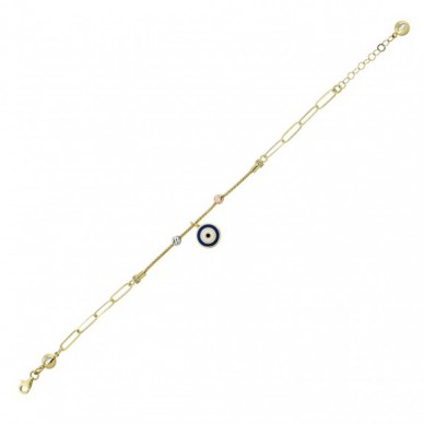 Mineli Nazar Boncuklu Dorika 14K Altın Bileklik