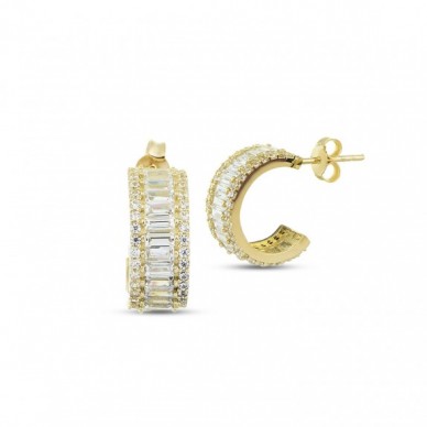 Baget Taşlı 14K Altın Küpe