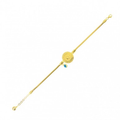 Göz Boncuklu Atatürk Tuğra 14K Altın Bileklik