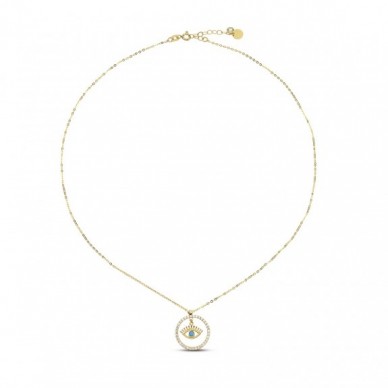 Firuze Taşlı Sallantılı Göz 14K Altın Kolye