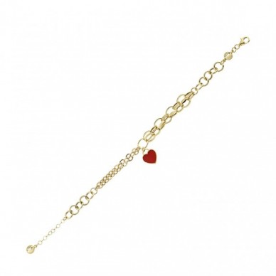 Kırmızı Mineli Kalp 14K Altın Bileklik