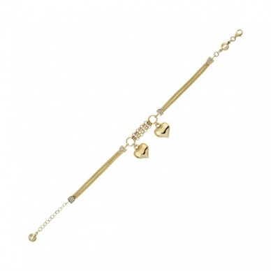 Sallantılı Çift Kalp 14K Altın Bileklik