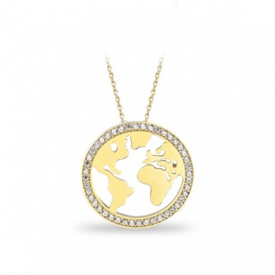 Dünya Haritası 14K Altın Kolye