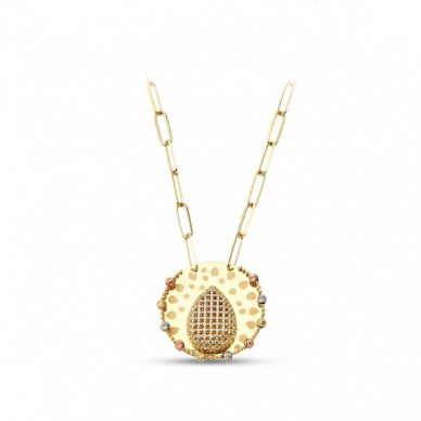 Damla Motifli Ataş Zincirli Transparan Taş Dizilimli Dorika Renkli Toplu 14K Altın Kolye