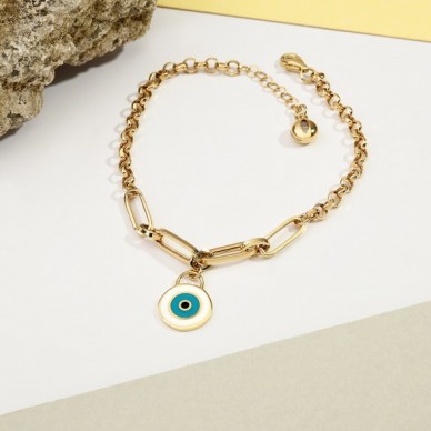 Nazar Boncuklu Kilit 14K Altın Bileklik