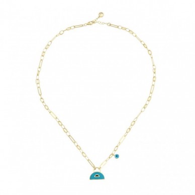 Tasarım Zincirli Mineli Göz Boncuklu Çanta 14K Altın Kolye